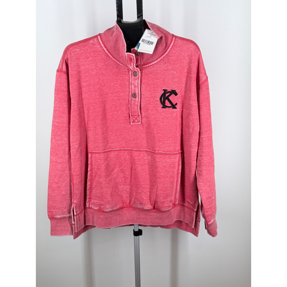 Royce Kansas City Women  Red Acid Wash Henley Sweatshirt KC Logo L